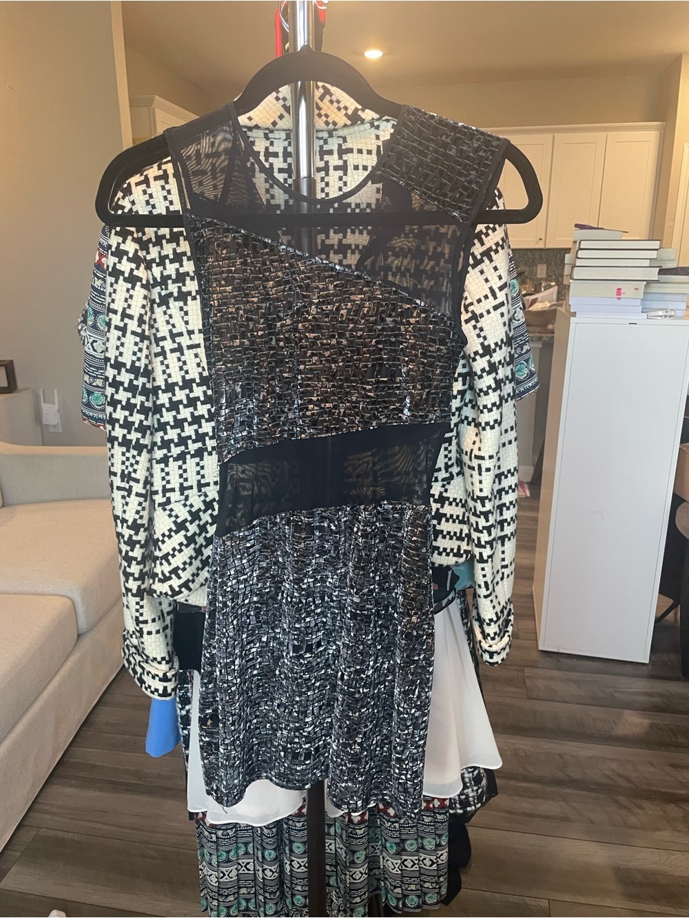 Topshop PETITE Black and White Mixed Knit Dress